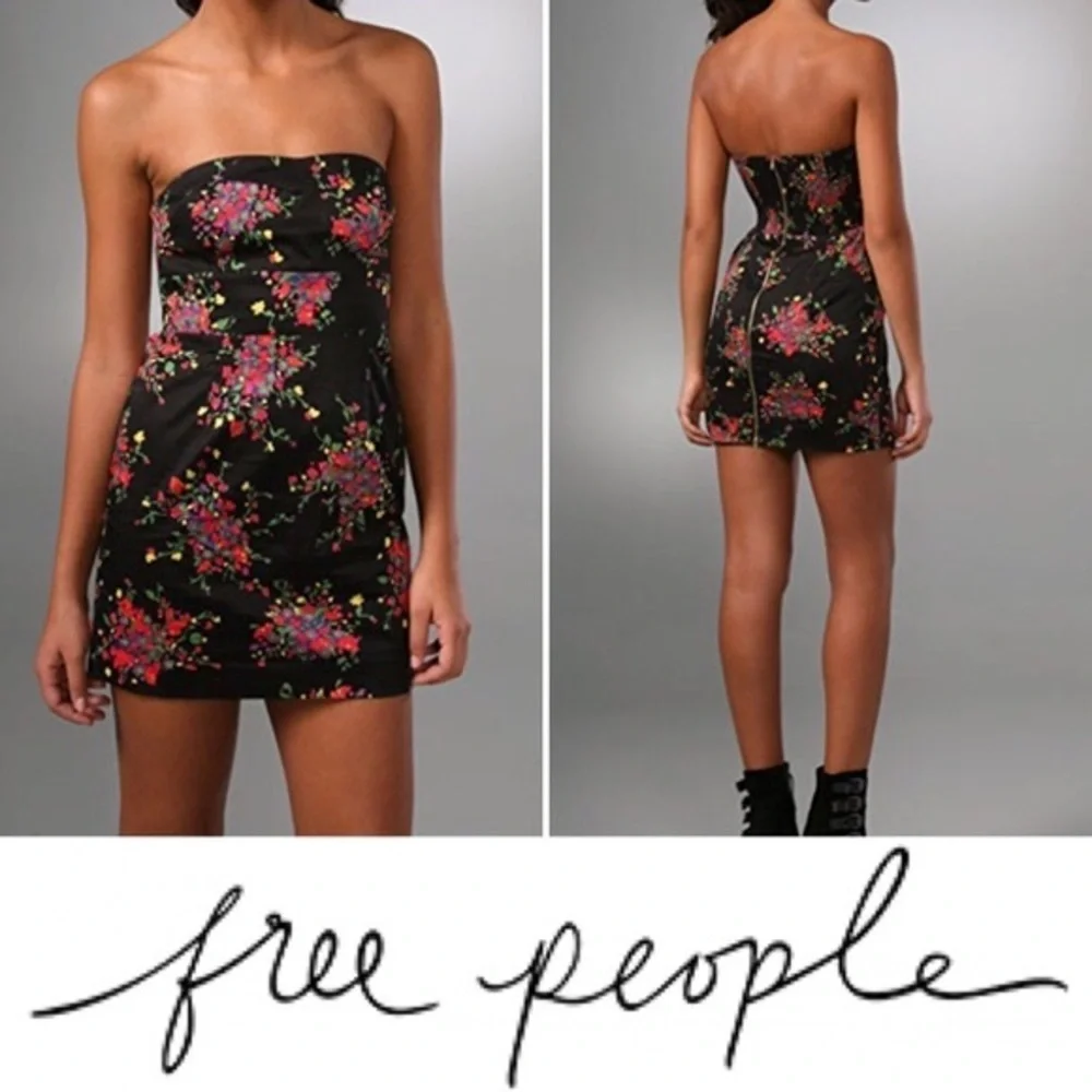 Free People Poison Apple Black Floral Full Zip Mini Dress